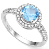 Sky Blue Topaz And White Sapphire Halo Ring In Sterling Silver