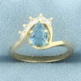 Aquamarine And Diamond Ring In 14k Yellow Gold