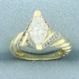 Marquise Diamond Rope Design Engagement Ring In 14k Yellow Gold