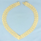 Italian Woven V-neck Heart Necklace In 14k Yellow Gold