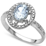 Aquamarine And Diamond Ring In Sterling Silver