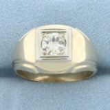 Vintage Old European Cut Diamond Solitaire Ring In 14k Yellow Gold