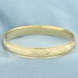 Hinged Sandblast Finish Diamond Cut Bangle Bracelet In 14k Yellow Gold