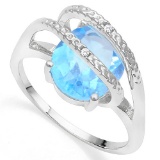 3d Blue Topaz & Diamond Statement Ring In Sterling Silver