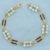 Italian Vintage Pearl Enamel Bracelet In 18k Yellow Gold