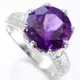 Claw Set Amethyst And Diamond Ring In Sterling Silver