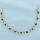 Emerald And Diamond Line Bracelet In 14k Yellow Gold