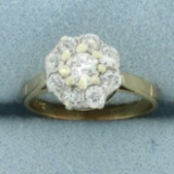 Antique Old European Cut Diamond Flower Ring In 14k Yellow Gold