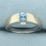 Tension Set Swiss Blue Topaz Ring In 14k White Gold