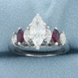 Marquise Diamond And Ruby Engagement Ring In 14k White Gold