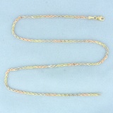 16 Inch Tri-color Rope Link Chain Necklace In 14k Yellow, Rose, And White Gold