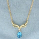 Removable Blue Topaz And Diamond Necklace In 14k Yellow Gold