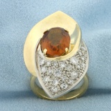 Citrine And Diamond Statement Ring In 18k Yellow Gold