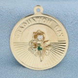 Engravable Graduation Day Diamond And Emerald Charm In 14k Yellow Gold