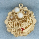 Mother Pearl, Ruby, Sapphire, And Diamond Charm In 14k Yellow Gold