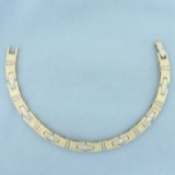 Vintage Men's Satin Finish Diamond Bracelet In 14k Yellow And White Gold