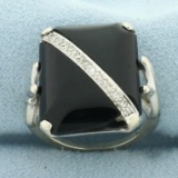 Vintage Onyx And Diamond Ring In 14k White Gold