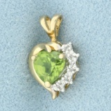 Heart Peridot And Diamond Pendant In 14k Yellow Gold