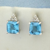 Swiss Blue Topaz And Diamond Earrings In 14k White Gold