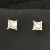 Princess Cut Diamond Stud Earrings In 14k Yellow Gold
