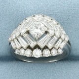 4ct Baguette And Round Diamond Cocktail Ring In Platinum