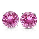 10mm Round Lab Pink Sapphire Stud Earrings In Sterling Silver