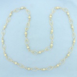 Extra Long Designer Link Ball Bead Necklace In 14k Yellow Gold