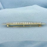 Vintage Seed Pearl Pin Brooch In 14k Yellow Gold