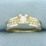 Cathedral Diamond Engagement Ring In 14k Yellow Gold