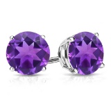 8mm Round Amethyst Stud Earrings In Sterling Silver