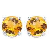 8mm Round Citrine Stud Earrings In Sterling Silver