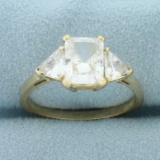 Cz 3-stone Engagement Ring In 10k Yellow Gold