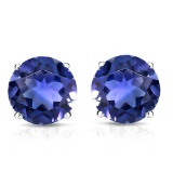 8mm Round Lab Tanzanite Stud Earrings In Sterling Silver