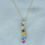 Rainbow Gemstone Journey Necklace In 14k Yellow Gold