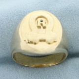 Mens R Initial Monogram Signet Ring In 14k Yellow Gold