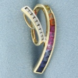 Rainbow Lab Sapphire And Diamond Pendant Slide In 10k Yellow Gold