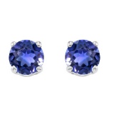 5mm Round Lab Tanzanite Earrings In Sterling Silver