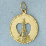 3-d Eiffel Tower Heart Charm Or Pendant In 18k Yellow Gold