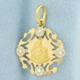 Our Lady Of Pompeii Charm In 8k Yellow Gold With White Gold Accents