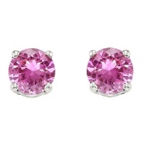 5mm Round Lab Pink Sapphire Earrings In Sterling Silver