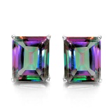 6x8 Emerald Cut Mystic Topaz Earrings In Sterling Silver