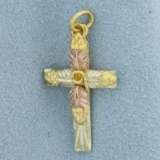 Nature Design Cross Charm Or Pendant In 12k Yellow, Rose, And White Gold