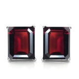 6x8 Emerald Cut Garnet Earrings In Sterling Silver