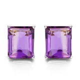 6x8 Emerald Cut Amethyst Earrings In Sterling Silver