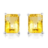 6x8 Emerald Cut Citrine Earrings In Sterling Silver