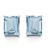 6x8 Emerald Cut Sky Blue Topaz Earrings In Sterling Silver