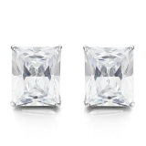 6x8 Emerald Cut White Topaz Earrings In Sterling Silver