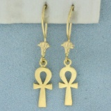 Egyptian Ankh Dangle Earrings In 21k Yellow Gold