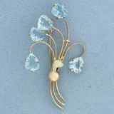 Aquamarine Flower Bouquet Brooch Pin In 14k Yellow Gold