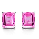 6x8 Emerald Cut Lab Pink Sapphire Earrings In Sterling Silver